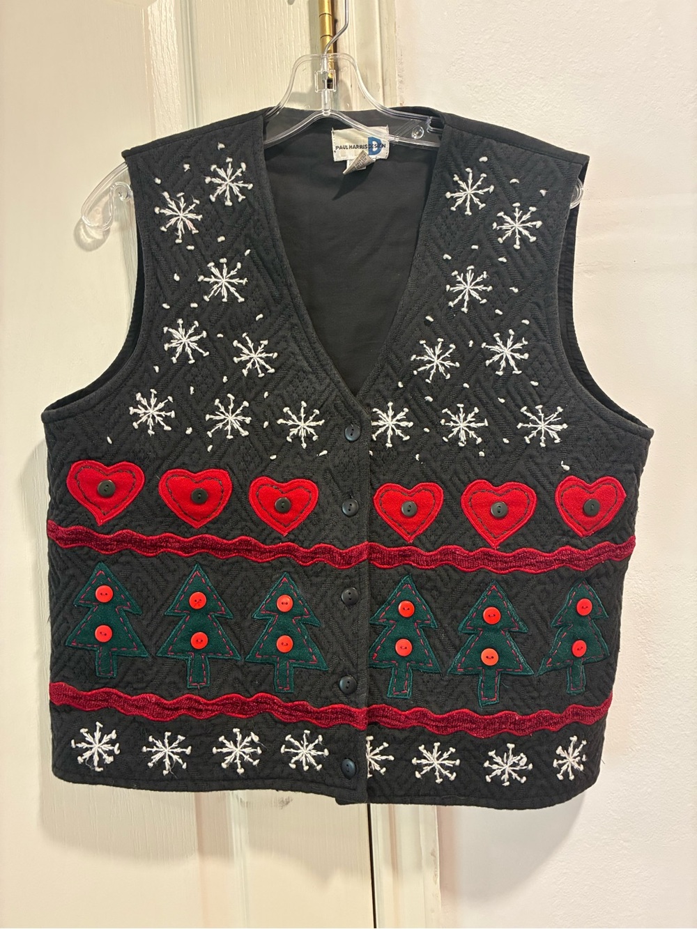 Paul Harris Design Vintage Christmas Vest Medium Snowflake Heart Trees